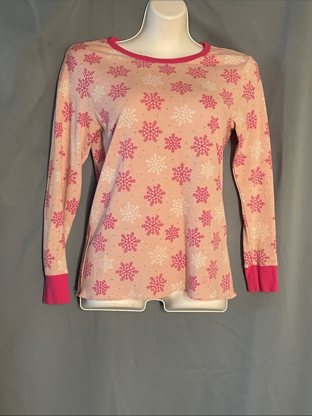 Joe Boxer Light Pink Snowflake Long Sleeve Top with Hot Pink Trim